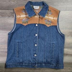Vintage Pendleton Denim Vest Wool Blanket Yoke Southwestern Unisex Large 21x23